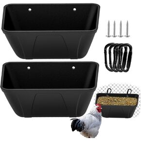 Hanging Fence Feeder for Chicken, Duck, Goat, Pig Poultry Feed Trough Chicken Feeder Bucket Feeding Container for Livestock (Black)