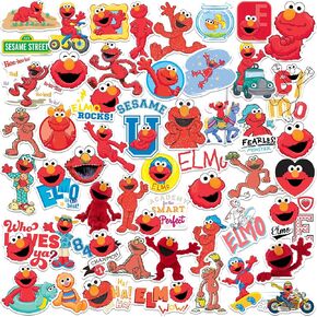 Sesame Street Elmo 50ct Vinyl Large Deluxe Stickers Variety Pack - Laptop, Water Bottle, Scrapbooking, Tablet, Skateboard, Indoor/Outdoor
