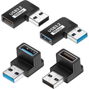 UCEC 90 Degree USB 3.2 Adapter, 4-Pack USB 90 Degree Adapter USB Angle Adapter, Vertical Up and Down Angle Horizontal Left and Right Angle USB A Male to USB A Female Adapter Extender Connector 10Gbps