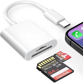 USB C SD Card Reader for iPhone 15/iPad/MacBook/Mac, USB C to SD/Micro SD Memory Card Reader for Type-C Laptop Tablet Phone, 2 in 1 USB C Camera Adapter for iPhone 15