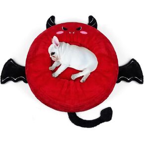 Charlie & Mollie Calming Dog Bed, 23" Round Dog Beds for Medium Dogs and Cats, Bat Shape Cute Cat Bed, Soft Warming Cuddler Pet Bed with Anti-Slip Bottom, Washable Cat Couch Cushion, Red