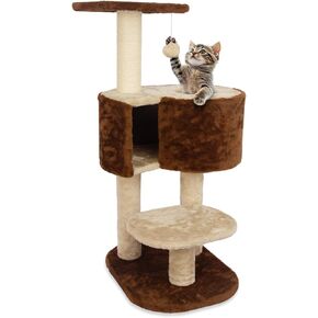 Large Cat Tower Cat Tree with Widened Perch for Large Cats Kittens, 45.3-Inch Cat Tower for Indoor Cats, Multi-Level Cat Condo, Scratching Posts and Ramp,Cat Basket（Beige）