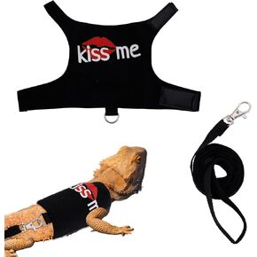 Bearded Dragon Leash and Harness Set, Cute Adjustable Lizard Reptile Harness Costume Clothes with Short Leash for Small Pets Animal Amphibians Chameleons Accessories Outdoor Walking (Style B, Black)