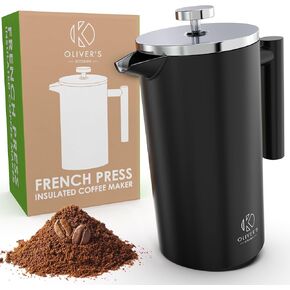 Oliver's Kitchen ® Premium French Press Cafetiere Coffee Maker - Thermal Insulated Double Wall - Black 1 Liter