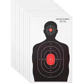 Fittest Pro10 Pack Paper Shooting Targets for Range, Bulk for Hunting, Handguns, Pistols, Rifles, Silhouette with Red Bullseye (14x22 in)