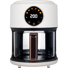 Airy Fryer, 4.7Qt 1200W Glass Air Fryer, 6-in-1 Functions, 360° Viewable, Digital Display, Dishwasher Safe, Adjustable Temp 80℃~200℃(175F - 400F), 60 Min Timer, Nonstick Basket, White