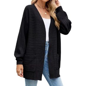 MONNURO Womens Plus Size Cardigan Sweaters Cable Knit Open Front Puff Long Sleeve Fall Coat with Pockets
