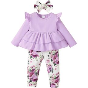 18 Months Girl Clothes Toddler Baby 24 Months Girls Clothes Cute Gray Pants Ruffle Long Sleeve Top 18-24 Months Girl Clothing Winter Fall Outfit Sets