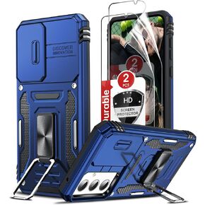 LeYi Compatible for Samsung A55 5G Case: Galaxy A55 Case with 2 Pack HD Screen Protectors, Heavy Duty with Slide Camera Cover & Magnetic 360°Rotatable Ring Kickstand for Galaxy A55, Navy Blue