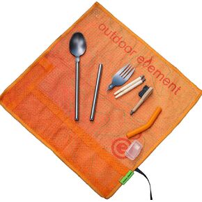 Omni-Tensil - lightweight utensil roll pouch for Camp/Office/Travel - Interchangeable Fork, Spoon, Chopsticks, and Toothbrush that connect into threaded steel tube handles