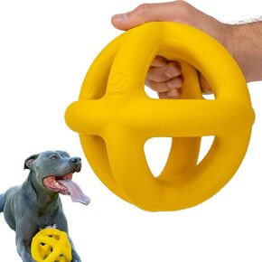 Indestructible Giant XL Ring Ball - Aggressive Chewers, Medium Large Breed - Heavy Duty Non-Toxic Natural Rubber Dog Toys - Yellow - Herding, Tug, Chew & Fetch - Massive 8"