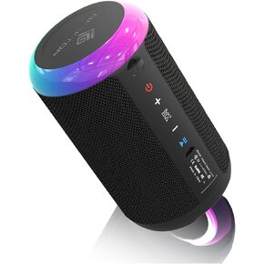 Portable Bluetooth Speaker with LED Lights, Stereo Sound Speakers Bluetooth Wireless with IPX7 Waterproof, Dual Pairing Speaker, Answering Calls and Voice Assistant Party/Home/Outdoor/Beach