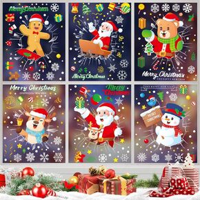 9 Sheet Christmas Window Clings Cute Gingerbread Man Candy House Reindeer Christmas Window Decals for Xmas Home School Office Decoration Kids Party Supplies