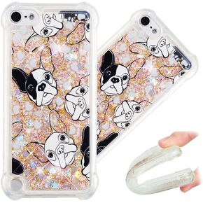 iPod Touch 6 Case, Cute Painted Glitter Liquid Sparkle Floating Bling Quicksand Shockproof Protective Bumper Silicone Case Cover for iPod Touch 5th / 6th Gen. Liquid - Gold Dog
