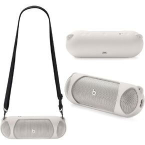Silicone Case Cover Compatible with Beats Pill Wireless Bluetooth Speaker, Travel Protective Carrying Case with Shoulder Strap for Beats Pill Bluetooth Speaker (Cream White)