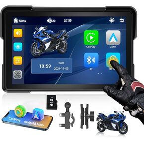PARKVISION Motorcycle Carplay Screen, Wireless Apple CarPlay & Android Auto GPS Navigation for Motorcycle, 7" Waterproof Portable Touch Screen,TF-64G,Dual Bluetooth,Support Siri/Google Assistant