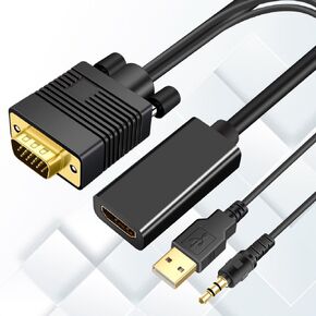 VGA to HDMI Cable 40ft with Audio, VGA to HDMI Adapter Cable Compatible Well Witch Computer/Projector/Laptop to Monitor/TV, VGA Male to HDMI Male Converter Cord for Desktop (40ft)
