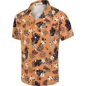 قميص هاواي رجالي بأكمام قصيرة ومطبوع بالزهور، قمصان كاجوال بأزرار للصيف والشاطئ ألوها للرجال in Kuwait