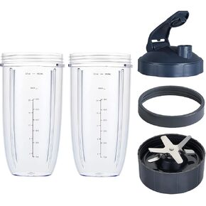 Blender Replacement Parts for Nutribullet Blender, 32OZ Cup with Flip Top To Go Lid and Screw-Off Lip Ring & Premium Extractor Blade Compatible with Nutribullet 600W 900W Blenders (5 PCS)