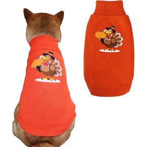 Thanksgiving Dog Sweater - Turkey Dogs Pullover Classic Knitwear with Leash Hole Warm Winter Pet Turtleneck Sweaters Apparel for Small Medium Breeds (M)
