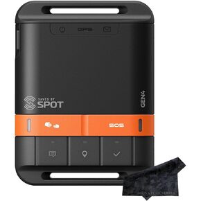 SPOT Gen 4 Satellite GPS Messenger | Handheld Portable Tracker for Hiking, Camping, Backpacking, Outdoor Activities | Signature Series Lens Cloth Bundle | Subscription Applicable