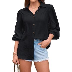 LILYCHIC Womens Button Down Shirts Long Sleeve V Neck Textured Casual Work Blouse Tops 2024 Trendy Fall Shirts