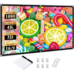Portable 100 Inch Foldable Projection Screen: Thick Material Washable Projector Screen 16:9 Foldable Anti-Crease Projector Movies Screen for Outdoor Indoor Support Double Sided Projection