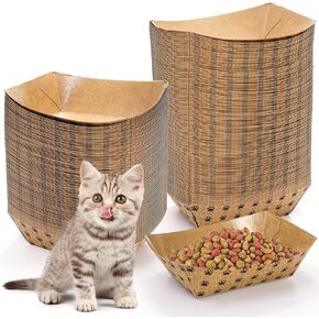 SOUJOY 100 Pack Disposable Pets Feeding Bowls, 2 lb Paper Travel Cat Food Bowl, Boat Foot Print Design Food Serving Trays for Wet and Dry Food, Small Dog Puppy, Cat