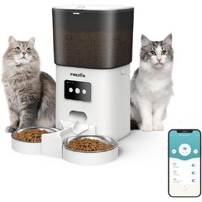 Automatic WiFi Cat Feeders for Two Cats, Double Pet Feeders with 2 Stainless Steel Bowls, 6L Dry Food Dispenser with App Control for Cat & Dog 10s Meal Call and Timer Setting, Pet Food Dish
