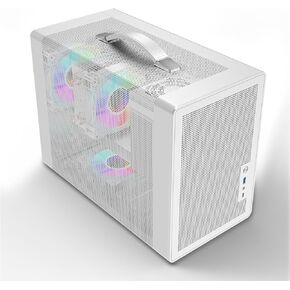 MATX 21.5L P6 Small Form Computer case, no Fans Included, L Panel with Metal mesh Hole for high Performance Airflow, Portable Handle for Carrying, Support Micro-ATX and ITX Motherboard-Black