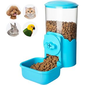 Vannon Small Animal Hanging Automatic Food Dispenser, 35oz Gravity Pet Feeder for Cage, Food Bowl for Rabbit Puppy Cat Ferret Guinea Pig Chinchilla (Blue)