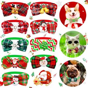 Christmas Puppy Dog Bowtie 10pcs/Pack Plaid Bowtie Dog Bows Necktie Styles Snowman Xmas Tree Deer Dog Accessories