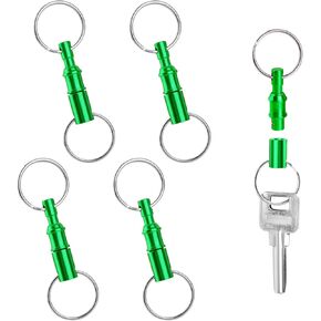 4pcs Quick Release Keychain, Iron Brass Alloy Detachable Lock Holder Pull Apart Key Chain Quick Release Key Ring Double Spring Split Snap Separate Detachable Key Ring Quick Disconnect Keychain (Green)