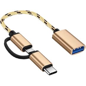 2-in-1 USB C/Micro to USB Adapter,USB C to USB,Micro to USB OTG Adapter Cable,Compatible with Samsung Galaxy S21 S22 S23 Note 20/10 A53, Google Pixel and More Android Devices, Gold