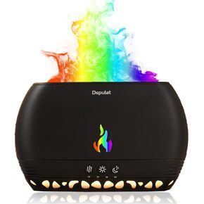 Steam Flame Diffuser with 7 RGB Colors, Remote Control LED Auto-Off Flame Aroma Diffuser with Power Adapter & Audio Bluetooth, Room Decor Quiet Flame Diffuser for Comfortable Rest - 350ml