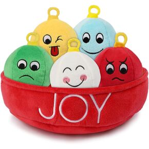 Christmas Dog Toy with Squeaker, 5 Pack Plush Balls with Squeakers, Christmas Dog Chew Ball Dog Toys with Mood Patterns, Funny Squeaky Interactive Dog Chew Toys for Small, Medium and Large Dogs