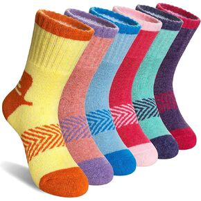 Kids Merino Wool Hiking Socks Boy Girls Winter Thick Boot Cushion Warm Thermal Crew Socks 6 Pairs