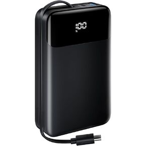 بنك الطاقة، شاحن هاتف محمول عالي السرعة بقدرة 20000 مللي أمبير في الساعة 22.5 وات مع كابل USB-C مدمج، حزمة بطارية PD 3.0+QC 3.0 متوافقة مع سلسلة iPhone 16/15/14، وAndroid، وSwitch، وiPad، والمزيد.