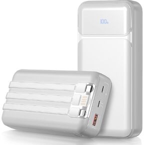 Power-Bank-Portable-Charger 49800mAh Portable Phone Charger Power Bank with 3 Built-in Cable(USB-C, iOS, USB-A), 22.5W Fast Charging LED Display External Battery Pack for iPhone Android Samsung, etc