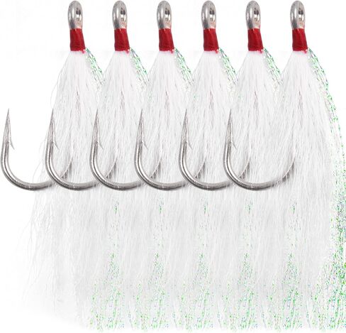 Bucktail Teasers Fishing Hooks Saltwater Flounder Rig Stainless Steel Fishing Hooks Bucktail Mylar Teasers Inserted for Catfish Cod Flounder Hi/Lo Rig in Saudi Arabia