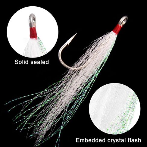 Bucktail Teasers Fishing Hooks Saltwater Flounder Rig Stainless Steel Fishing Hooks Bucktail Mylar Teasers Inserted for Catfish Cod Flounder Hi/Lo Rig in Saudi Arabia