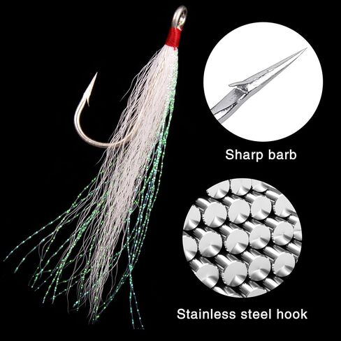 Bucktail Teasers Fishing Hooks Saltwater Flounder Rig Stainless Steel Fishing Hooks Bucktail Mylar Teasers Inserted for Catfish Cod Flounder Hi/Lo Rig in Saudi Arabia