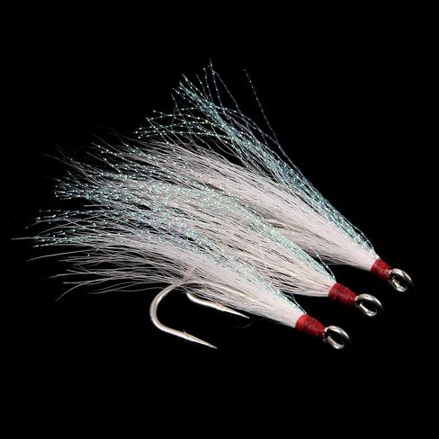 Bucktail Teasers Fishing Hooks Saltwater Flounder Rig Stainless Steel Fishing Hooks Bucktail Mylar Teasers Inserted for Catfish Cod Flounder Hi/Lo Rig in Saudi Arabia