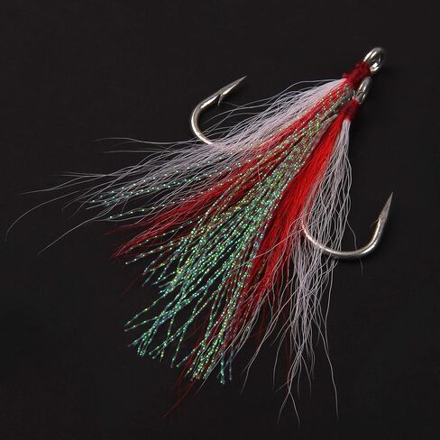 Bucktail Teasers Fishing Hooks Saltwater Flounder Rig Stainless Steel Fishing Hooks Bucktail Mylar Teasers Inserted for Catfish Cod Flounder Hi/Lo Rig in Saudi Arabia