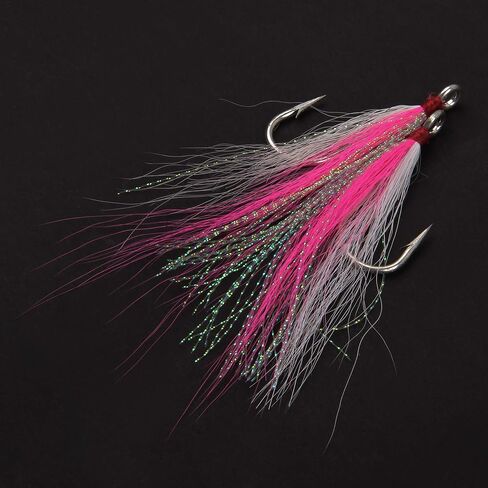 Bucktail Teasers Fishing Hooks Saltwater Flounder Rig Stainless Steel Fishing Hooks Bucktail Mylar Teasers Inserted for Catfish Cod Flounder Hi/Lo Rig in Saudi Arabia