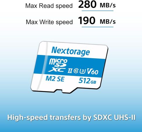 Nextorage Japanese Manufacturer UHS-II Micro SD Card 256GB microSDXC U3 V60 Max. Read Speed 280MB/s Max. Write Speed 190MB/s NX-M2SE256G microSD Card in Kuwait