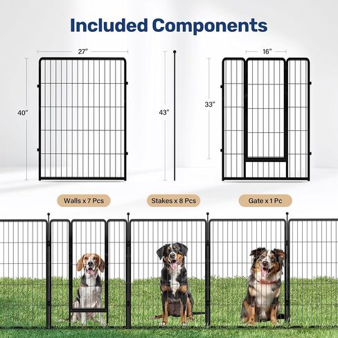 YSSOA Dog Playpen داخلي، جرو Playpen داخلي في الهواء الطلق للفناء، التخييم، RV، 40 "ارتفاع 8 لوحات الثقيلة الكلب القلم للكلاب الصغيرة / المتوسطة / الكبيرة، أسود in Kuwait
