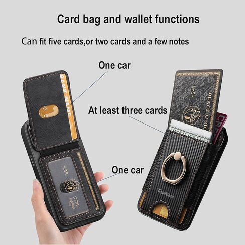 for Magsafe Wallet,Magnetic Card Holder for iPhone 16/15/14/13 Series,Up to 4000Gs Magnet Strength,with Adjustable Stand and Ring Grip,3 Slots,Fit 5 Cards,RFID Blocking,Vegan Leather(Black) in Saudi Arabia