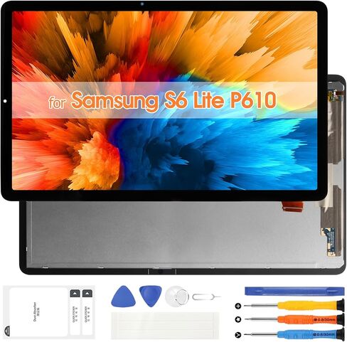 لجهاز Samsung Galaxy Tablet S6 Lite شاشة بديلة P610 P615 شاشة LCD تعمل باللمس محول رقمي لوحة زجاجية كاملة مع أدوات إصلاح (أسود، 10.4 بوصة) in Saudi Arabia