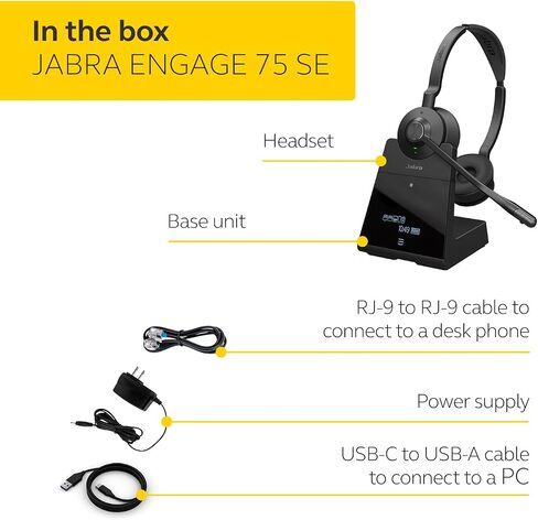 Jabra Engage 75 SE (Second Edition) Wireless Headset, Convertible – Telephone Headset with Industry-Leading Wireless Performance, Advanced Noise-Cancelling Microphone, All Day Battery Life - Black in Saudi Arabia